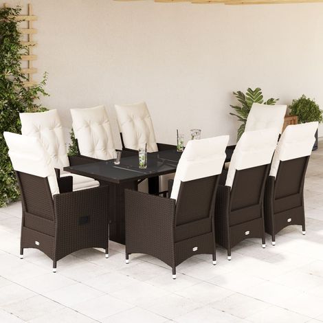 9-tlg. Garten-Bistro-Set mit Kissen Braun Poly Rattan (1/5)
