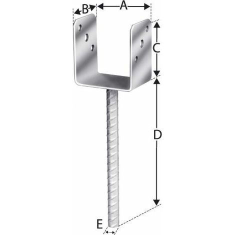 Pfostenträger Pfostenanker U-Form mit Dolle verzinkt 101x100x200 mm (1/3)