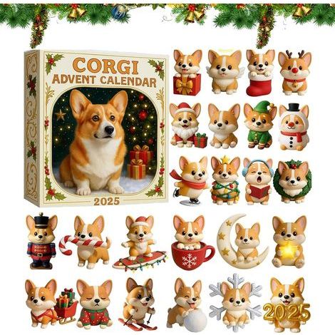 Calendrier de l'Avent Corgi 2025 - Pendentifs compte à rebours de Noël Corgi en acrylique (24 jours), ensemble de décorations de Noël sur le thème des chiens, adorable mini décoration intérieure, cade (1/5)
