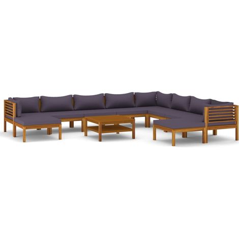 Muebles de jardín muebles de exterior juego de muebles de 11 piezas con cojín de madera maciza de acacia 020015282 (1/5)