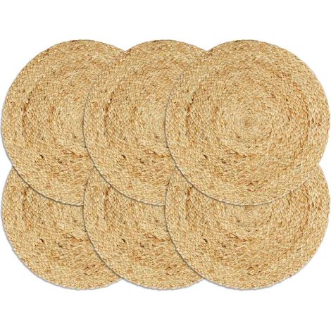 133835 Placemats 6 pcs Plain Natural 38 cm Round Jute vidaXL