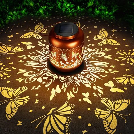 Lampe LED décorative en fer forgé creux, papillon, suspension solaire en fer forgé, idéal pour Noël ou un anniversaire. (1/5)