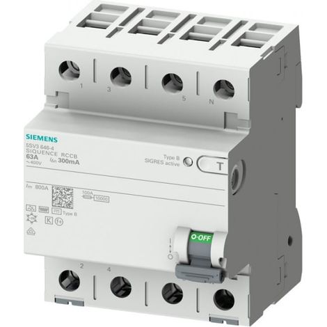 Interruptor diferencial tipo B de 4 polos, 80 A, 0,03 A, superresistente, 30 mA, 400 V, Sentron 5SV3347-4