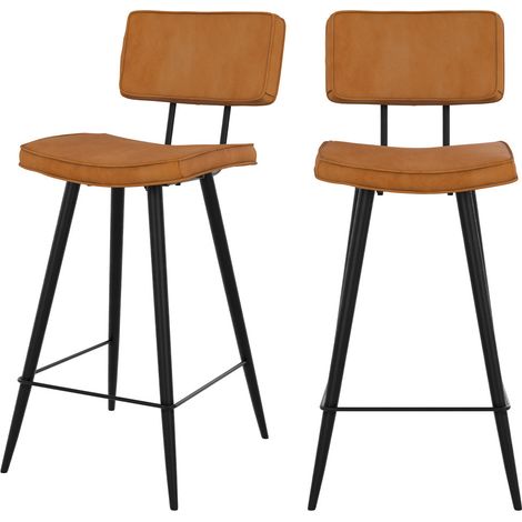 Rendez-Vous Déco – Lot de 2 chaises de bar camel 66 cm en cuir synthétique – Structure métallique ergonomique – Dossier confortable – Pour cuisine et coin bar