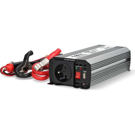 Convertisseur de tension modifiée onde sinusoïdale Tension d'entrée: 12 V DC Connexion (s) de sortie d'alimentation de l'appareil: Type E (CEE 7/5) / USB-A 230 V AC 50 Hz 600 W Puissance de sortie max