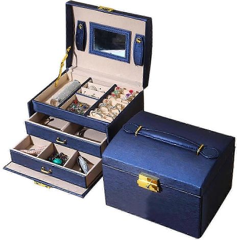 Boîte à bijoux organisatrice, rangement à 3 niveaux grande capacité avec miroir, en cuir PU verrouillable (1/5)