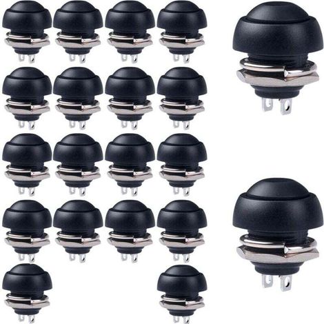 20pcs 12mm Mini Momentané Interrupteur À Bouton Poussoir, Bouton Poussoir Étanche,1A 250VAC/3A 125VAC Rond Interrupteur À Bouton Poussoir, pour Raspberry Pi DIY (1/4)