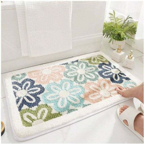 Tapis de bain floral, doux, absorbant, durable, joli tapis de salle de bain en microfibre pour la douche, lavable en machine, antidérapant, tapis de bain, 16 x 24 pouces, décoration d'entrée