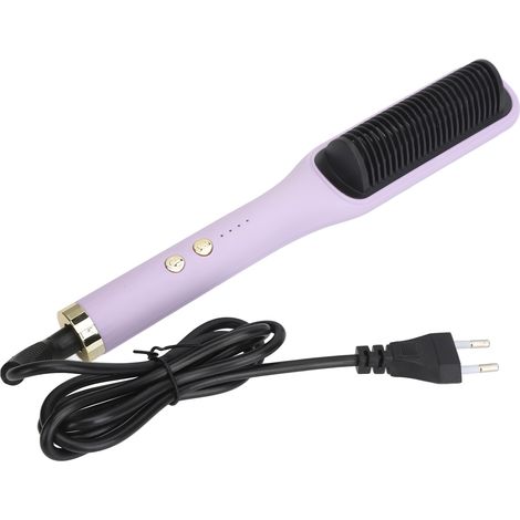 Lisseur Boucleur Cheveux Fer à Friser Ion Négatif Brosse Chauffante PTC 2-en-1 Peigne Coiffant 110-240V Violet Prise UE (1/5)