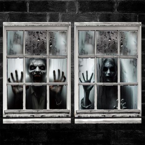 2 Pcs Halloween Decoration Fenetre, 120x80cm Zombie Fantôme Féminin (1/5)