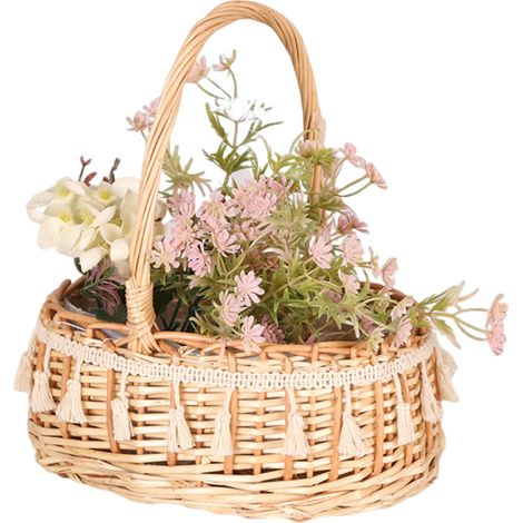 Panier princesse miniature en dentelle, osier, rotin, herbe tressée, pot de fleurs vertes, panier photo pour enfant, cadeau d'accompagnement, panier de fleurs à main (1/5)