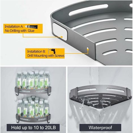 Porte-savon de douche d'angle noir sans perçage support de rangement de salle de bain douche accessoires de salle de bain en aluminium antirouille porte-savon de douche ensemble de 2 avec crochets (1/4)