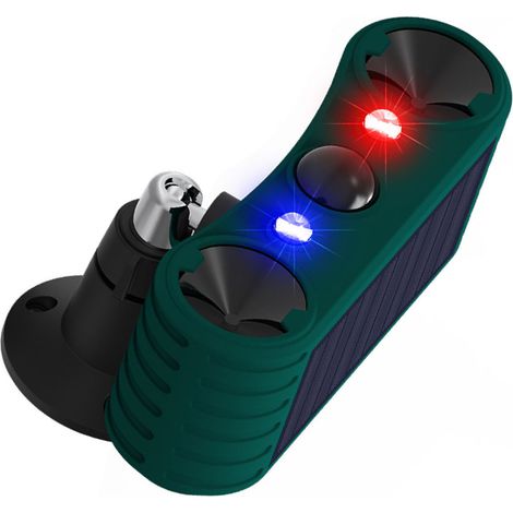 Alarme lumineuse ultrasonique solaire avec 4 modes réglables, lumières stroboscopiques rouges et bleues, détecteur de mouvement pour la protection contre les animaux à domicile. (1/5)