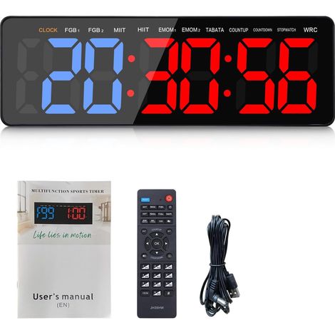 Timer sportivo con telecomando, ampio schermo, per allenamento a intervalli, boxe, Tabata, EMOM, HIIT (blu/rosso) (1/5)