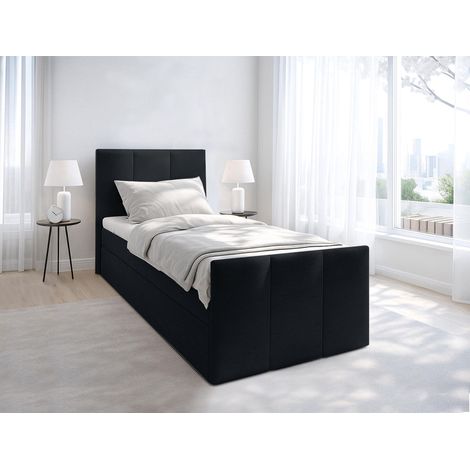 AX LIVING Levente Boxbett mit Bettkasten 80x200 Boxspringbett Schwarz
