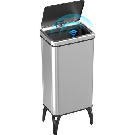 Poubelle de Cuisine Automatique 50L, Poubelle en Acier Inoxydable avec Capteur Infrarouge, Fermeture Douce, Argent (1/5)
