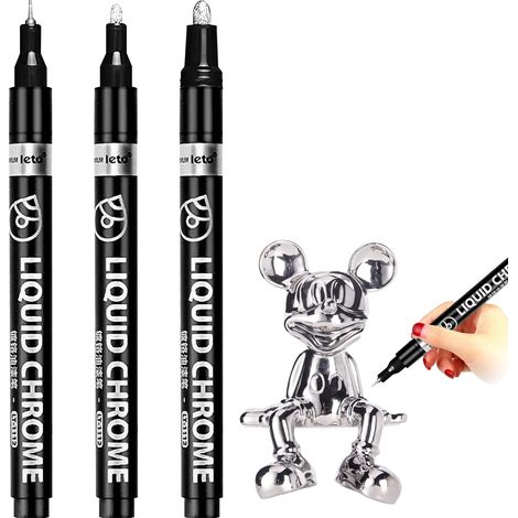 Stylo Marqueur Miroir - Encre Acrylique Permanente - Pointe 0,8 mm / 1 mm / 2 mm - Pour Surface Lisse Non Absorbante - Lot de 3 (1/5)
