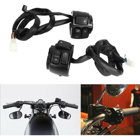 2 Stück Motorrad-Scheinwerfer-Lenkerschalter Abblend-/Fernlicht mit Kabelbaum, schwarz (1/5)
