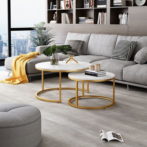 Tavolino da divano Montreal, Bianco/Oro, 77 x 40 cm 2 parti, Vicco