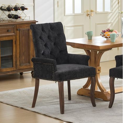 sedia imbottita con braccioli in chenille grigio OKMYHOME (1/5)