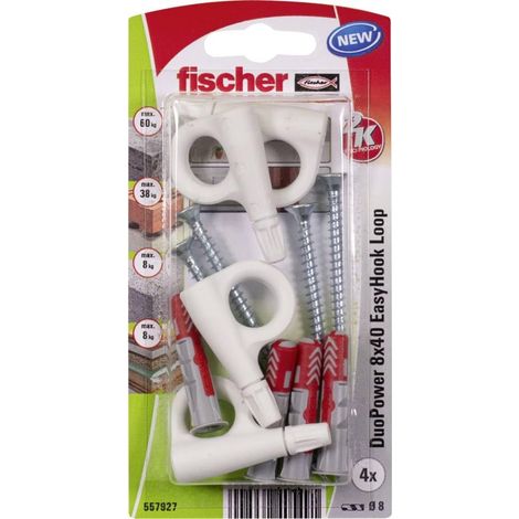 Crochet EasyHook oeillet avec cheville DuoPower 8x40 pour suspensions et charges élevées/Paquet de 4