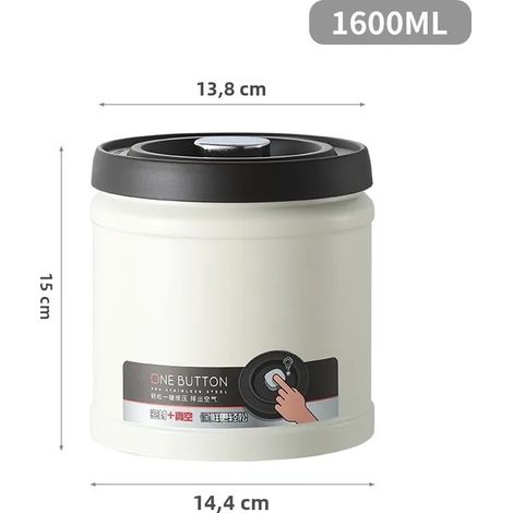 (Blanc 1600ml) Boîte de conservation de café sous vide, type filtre à pression, en acier inoxydable 304. (1/5)
