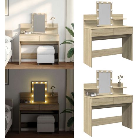 Coiffeuse avec LED chêne sonoma 100x40x130 cm - Coiffeuse bois - Coiffeuse LED (1/5)