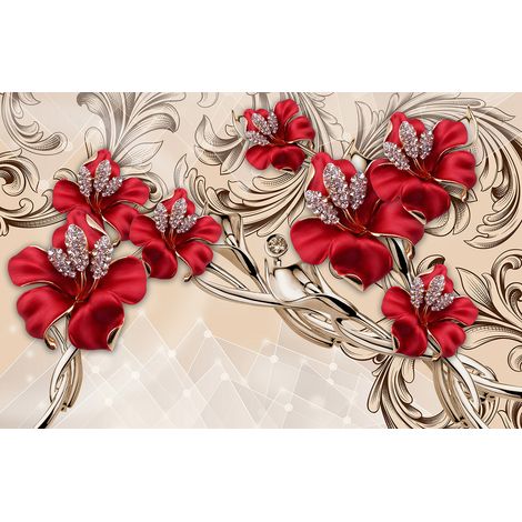Papier peint panoramique - Fleurs 3D - 130 cm x 84 cm (1/2)