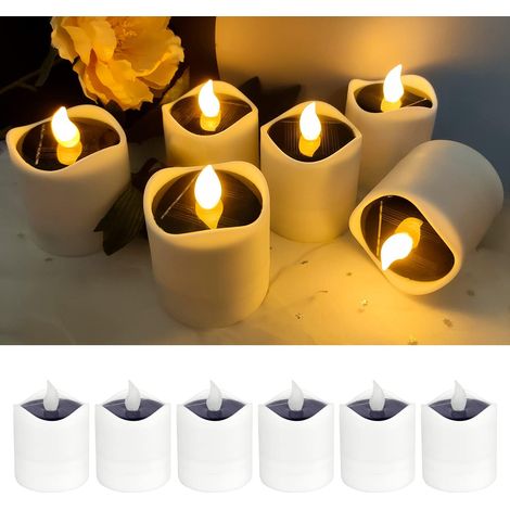 Bougies Chauffe-Plat Solaires, 6PCS Extérieur Sans Flamme Bougies De Noël Lampes Solaires Rechargeables LED Bougies Chauffe-Plat Étanches pour Lanterne Chambre Décoration De Mariage (1/5)