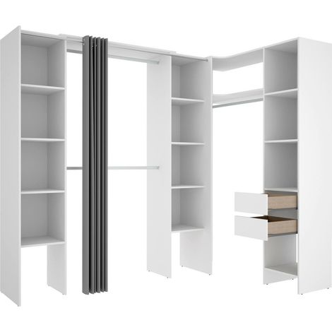 Dmora - Guardaroba grande Dindo, Mobile camera da letto, Cabina armadio portabiti, Armadio appendiabiti, 234x141 h205 cm, Bianco