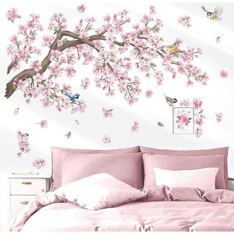 Stickers Muraux Fleurs de Cerisier Prune Autocolnt Muraux Mural Stickers Branche de Floral Rouge Oiseaux Fleur Prune (1/5)