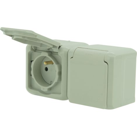 Forix Doppelsteckdose mit/ohne 16A IP44 mit Abdeckungen, grau 782397