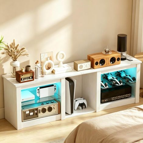 Mueble TV 160x35x51,7 cm blanco con almacenaje y LED -FLORAGRACE (1/5)