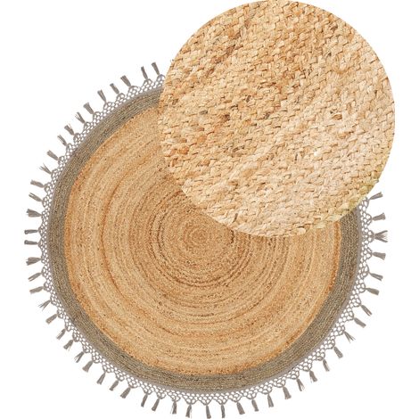 Alfombra de yute beige gris 140 cm hecho a mano espiral trenzada dormitorio Marts (1/5)