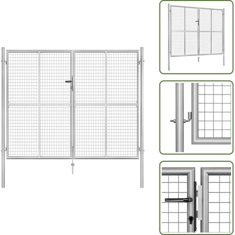Puerta de jardín de seguridad - vidaXL Puerta de jardín de acero galvanizado 300 x 200 cm color plata - Puerta de jardín con cierre