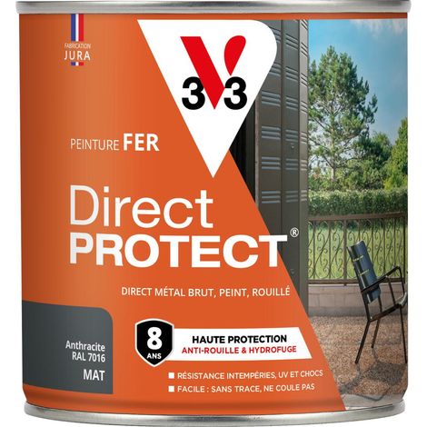 Peinture fer extérieur Direct Protect® V33 Gris galet RAL 7045 Brillant 0,5L (1/4)