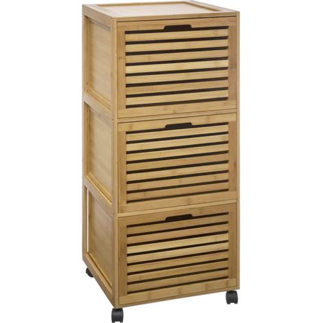 5Five Simply Smart – Meuble bas de salle de bain 3 tiroirs – MDF et bambou – Dimensions L. 41,5 x l. 41 x H. 93 cm – À monter soi-même (1/3)