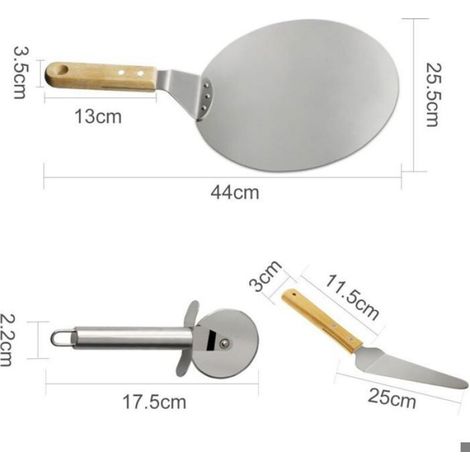 Pelle À Pizza - Acier Inoxydable 430 - Manche En Bois De Chêne - Pour Pizzas Tartes Et Pâtisseries - Lot De 3 Pièces (1/4)