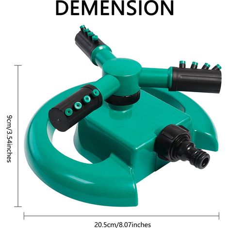 Gartensprinkler, Gartensprinkler, 3-Arm-Sprinkler, 360° drehbar, verstellbarer Sprinklerkopf, für Rasen, Pflanzen, Garten, Blumen, Gemüse