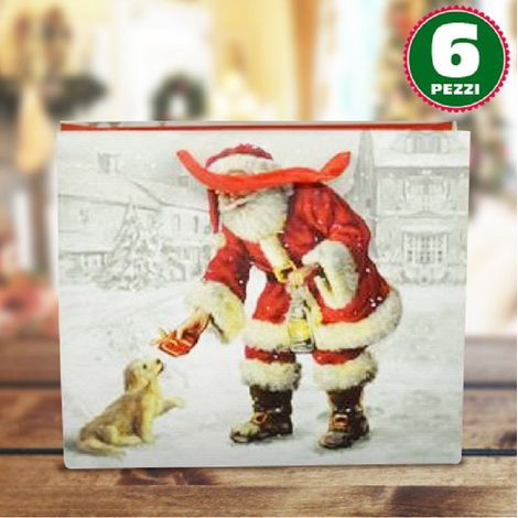 TrAdE Shop Traesio - 6 Buste Da Regalo Stampa Babbo Natale Classico Con Manici Rossi 31x26x12cm - (1/3)