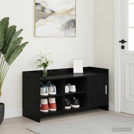 vidaXL Armario Zapatero con puerta Roble Negro 100 x 39,5 x 51 cm (1/5)