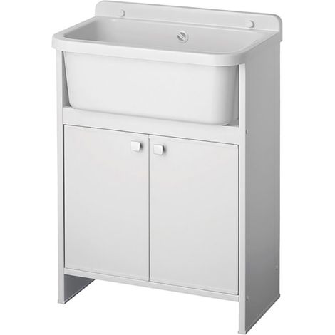 Mobile lavatoio in Pvc con vasca ad inserimento 55x34 cm a 2 ante Bianco