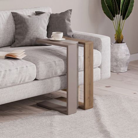 Muju Modern C Shape Table Oak Effect Gold Marble Effect Mocha Grey Multipurpose H 57cm