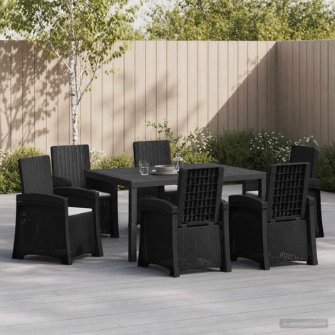 vidaXL Conjunto de Comedor de Jardín 7 uds. Antracita y Gris Claro PP (1/5)