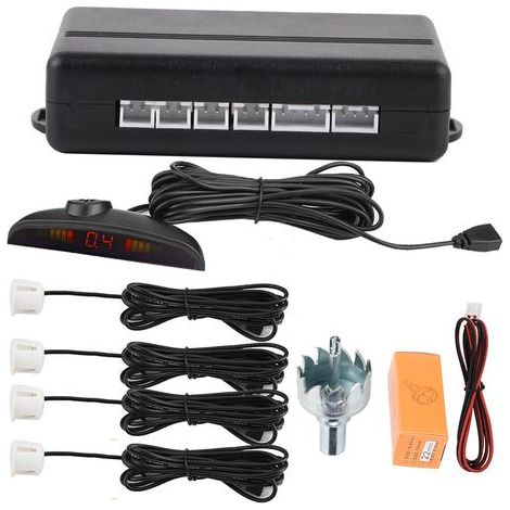 Rear parking detection system with English voice prompts and 4 radar sensors (white) (1/5)