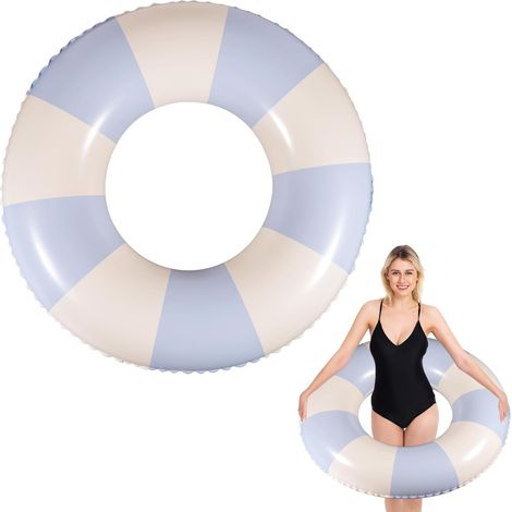 Bouee Piscine Adulte Anneau de Natation Bouée Gonflable Bouée d'été Accessoire Piscine Rétro Rayée en PVC, Diamètre Gonflé 75cm (1/3)