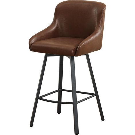 Drehstuhl Barhocker 66,5 cm Hochlehner mit Fußstütze, 360° drehbar, bis 150 kg belastbar, Braun (1/5)