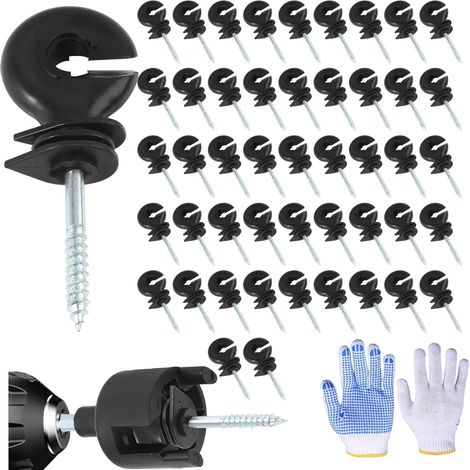 100 Stück schwarzer Elektrozaun-Isolator, Einschraub-Isolator, Zaunringpfosten, Holzpfosten-Isolatoren und 1 Stück gratis Isolator-Steckschlüssel (Gittersystem-Zubehör für elektronische Tierhaltung) (1/5)