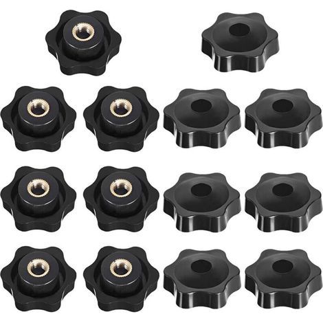 Ersandy 14 Pièces Bouton de Serrage Tête étoile, Étoile Tête Écrous De Serrage Bouton, Serrage Écrous Poignée Forme Étoile, Bouton De Serrage De Filetage, pour Machine-outil, Noire, M6, tête: 2 (1/4)