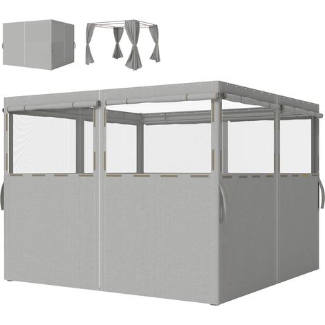 4 parois latérales pour tonnelle 3x3 m avec 8 fenêtres, protection UV+, imperméables, gris clair (1/5)